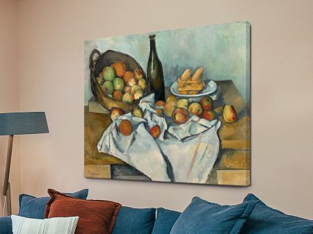 The Basket of Apples by Cézanne on premium stretched canvas, a warm still life of apples for kitchen or dining room styling