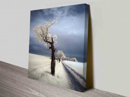 Winter Twisted Tree art print, skyline scenery artwork