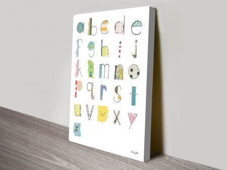 Alphabet II canvas, playful lettering arranged in a bright graphic design