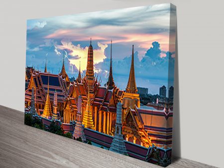 Temple of the Emerald Buddha canvas print, Bangkok sunset temple wall art Temple of the Emerald Buddha canvas print, Bangkok sunset temple wall art