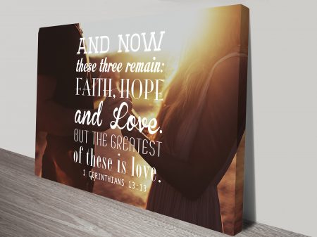 1 Corinthians 13:13 quote canvas, an uplifting faith gift for a lounge