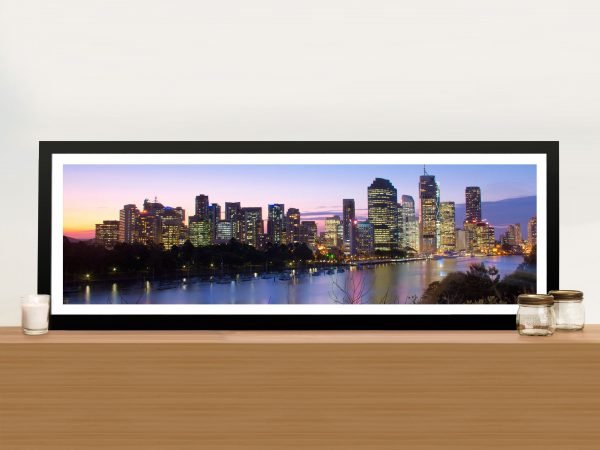 From the modern art collection Brisbane skyline panoramic canvas print showing city typographic print From the modern art collection Brisbane skyline panoramic canvas print showing city typographic print