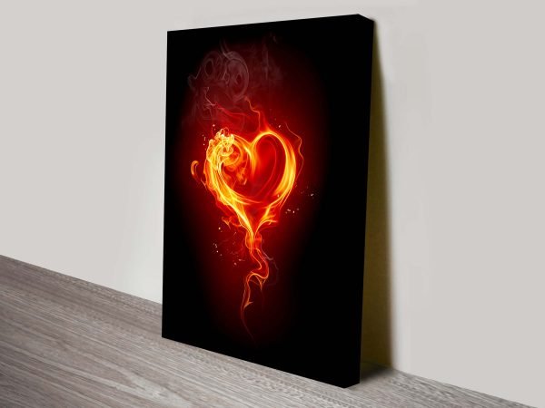 Burning Heart canvas wall art, a passionate romantic gift for a bedroom