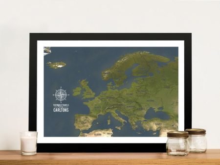 European push pin map framed print, a travel gift for a lounge