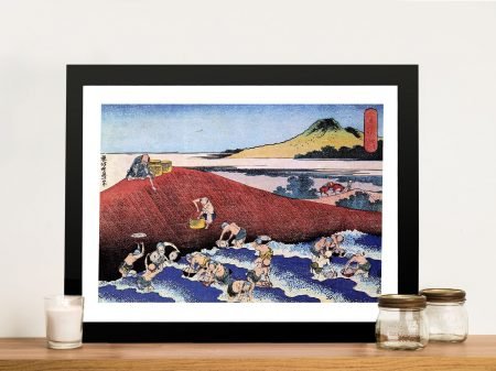 Hokusai Ocean Landscape framed canvas, fishermen working amid great waves