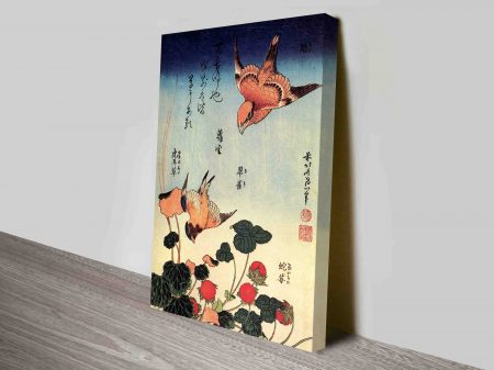 Hokusai Wild Strawberries Birds fine art print, animal portrait artwork Hokusai Wild Strawberries Birds fine art print, animal portrait artwork