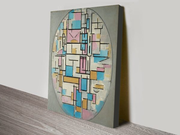 Mondrian Composition in Oval canvas print, a modern gift for a study Mondrian Composition in Oval canvas print, a modern gift for a study