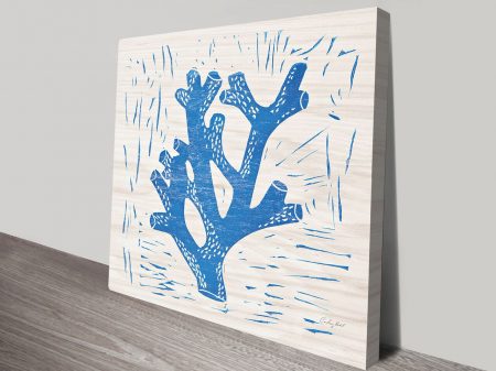 Sea Creature Blue Coral canvas, intricate coral forms in cool ocean blue
