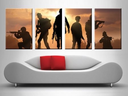 Silhouetted soldiers four panel canvas, a poignant military gift for a lounge Silhouetted soldiers four panel canvas, a poignant military gift for a lounge