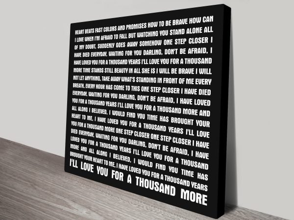 Thousand Years Song Lyrics framed print, contemporary statement artwork Thousand Years Song Lyrics framed print, contemporary statement artwork