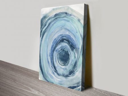 Watercolour Geode IX canvas, crystalline rings bleeding through soft washes