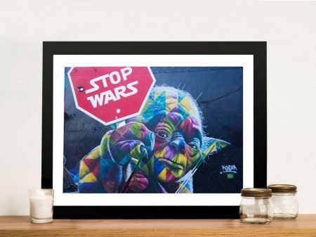 Yoda Stop Wars framed print, street-art Yoda with a bold anti-war message Yoda Stop Wars framed print, street-art Yoda with a bold anti-war message