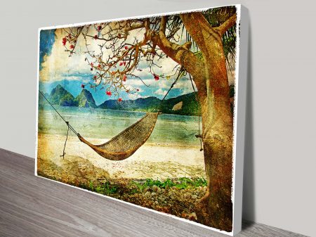 Vintage Beach Hammock canvas, a nostalgic coastal gift for a bedroom Vintage Beach Hammock canvas, a nostalgic coastal gift for a bedroom