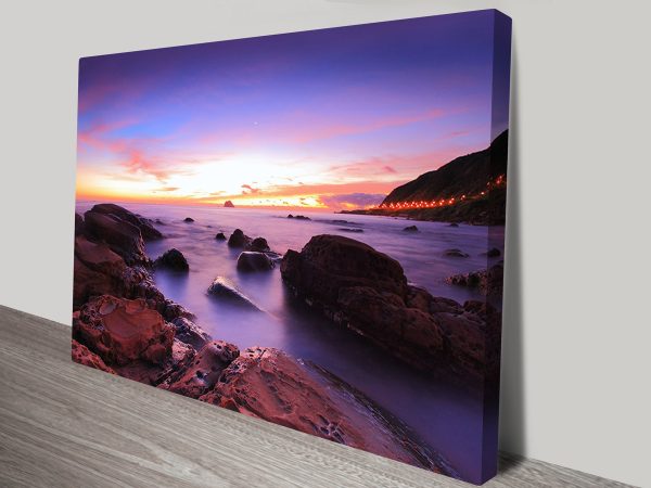 Ocean Misty Rocks canvas print, panoramic scenery artwork