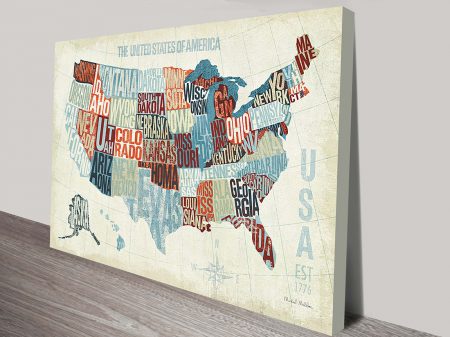 Painted USA Map canvas print, contemporary statement artwork Painted USA Map canvas print, contemporary statement artwork