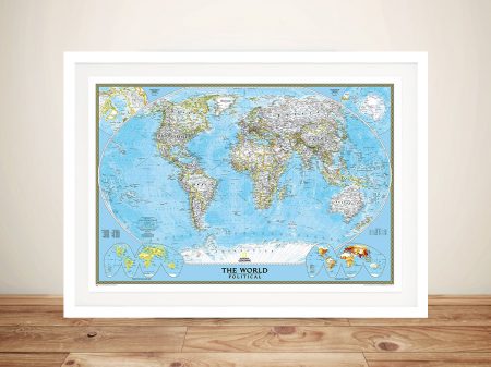 World Political Standard Blue Ocean art print, skyline scenery artwork